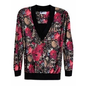 Top Notch Womens 14 Floral Baroque V-Neck Long Sleeve Bold Boho Blouse Top